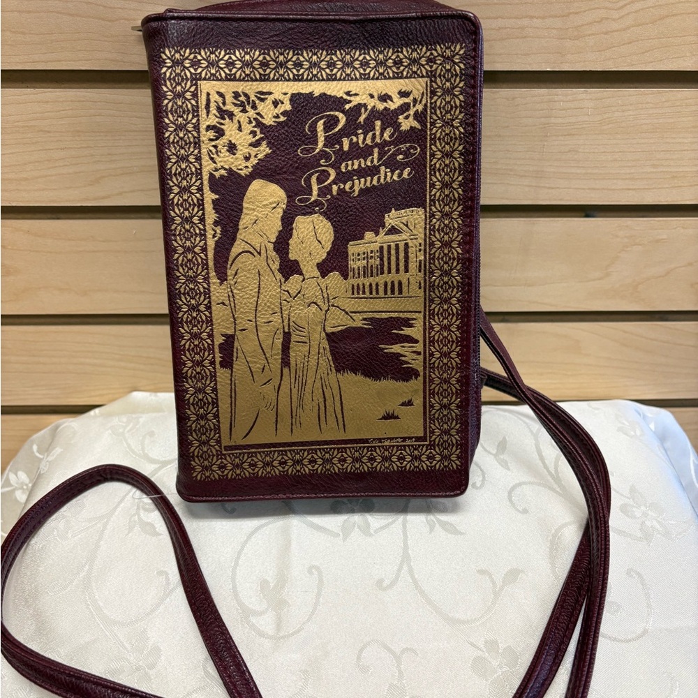 Elegant Burgundy and Gold Book Clutch Pride and Prejudice